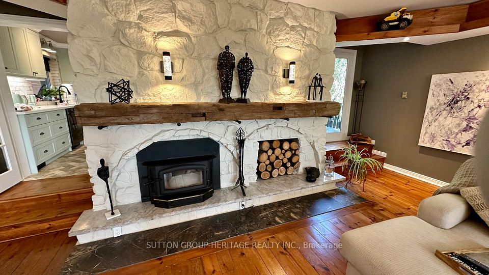 Great Room Stone Fireplace w/Woodstove Insert