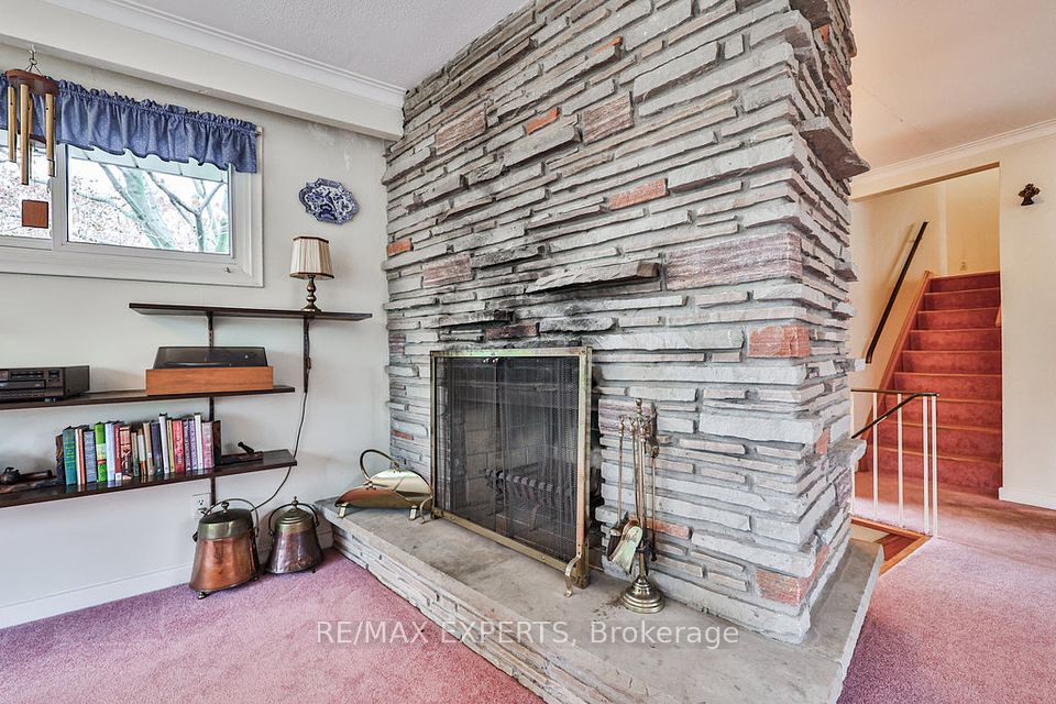 Woodburning fireplace in living room