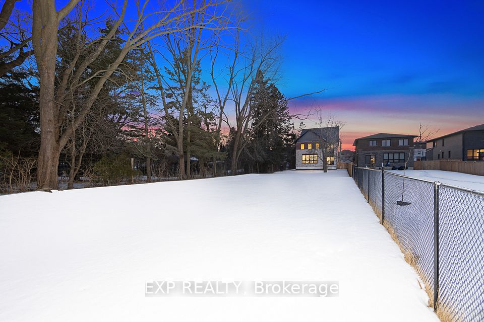 Expansive backyard at twilight