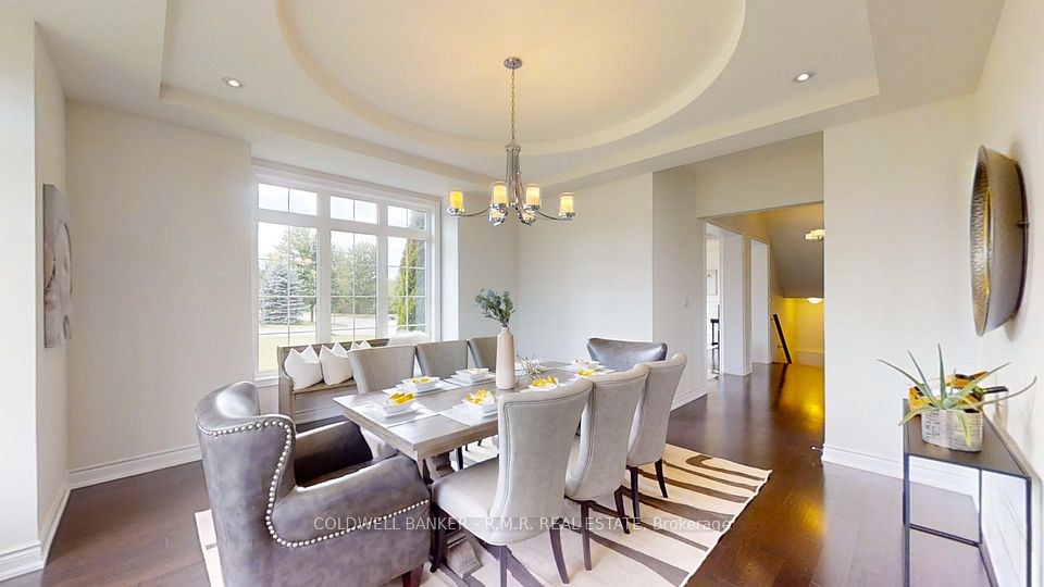 Formal Dining with Tray Ceiling & Large Windows